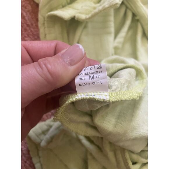 Lime Green Textured Romper Polo Collar Button Front Stretch Women’s Size M - Picture 6 of 8